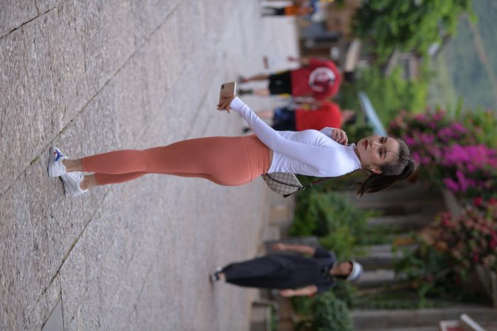 橙色瑜伽裤的高马尾姑娘【615P】00051-禾野套图